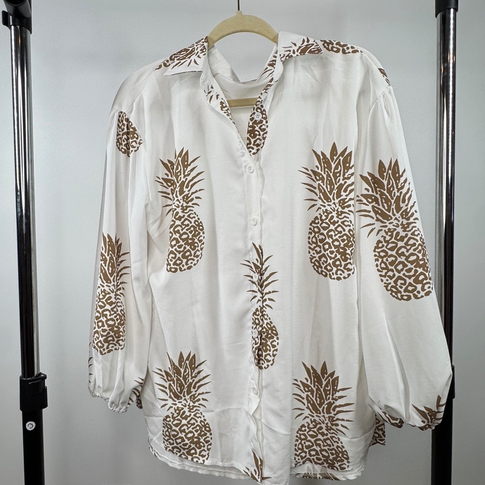 Leopard Pineapple Button-Down Shirt – Tropical & Fun!